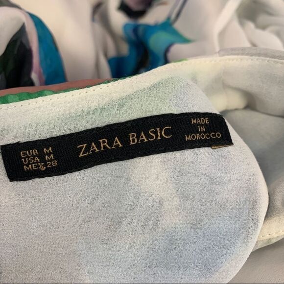 Zara White Double Layered tiered ruffle frill Floral flower Print dress Sz M - Picture 7 of 10